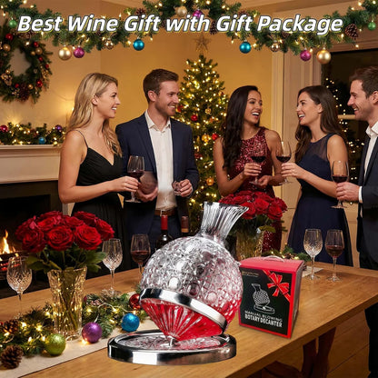 Wine Decanter Set - Spinning Crystal Red Wine Decanter Carafes,  360° Rotory Hand Blown 1.5L Lead-Free Glass Wine Aerator Quick Wake Up，Wine Gift for Wine Lover, Father Day Gift (Silver+Clear)
