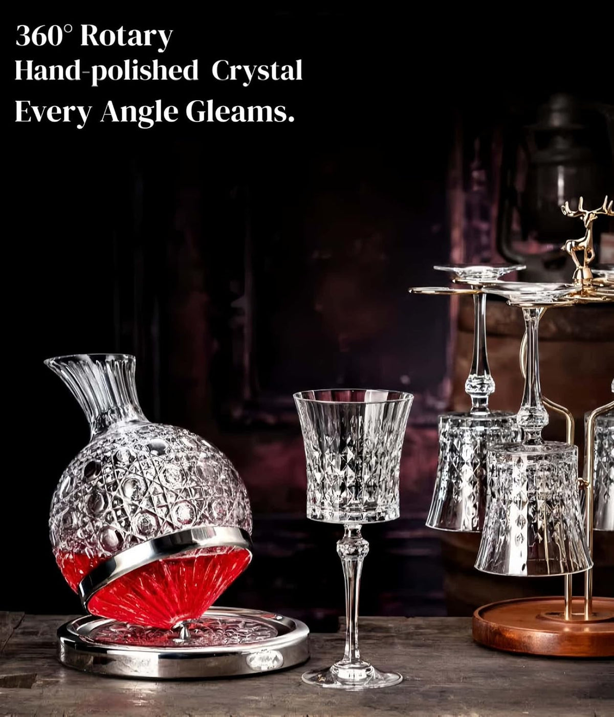 Wine Decanter Set - Spinning Crystal Red Wine Decanter Carafes,  360° Rotory Hand Blown 1.5L Lead-Free Glass Wine Aerator Quick Wake Up，Wine Gift for Wine Lover, Father Day Gift (Silver+Clear)