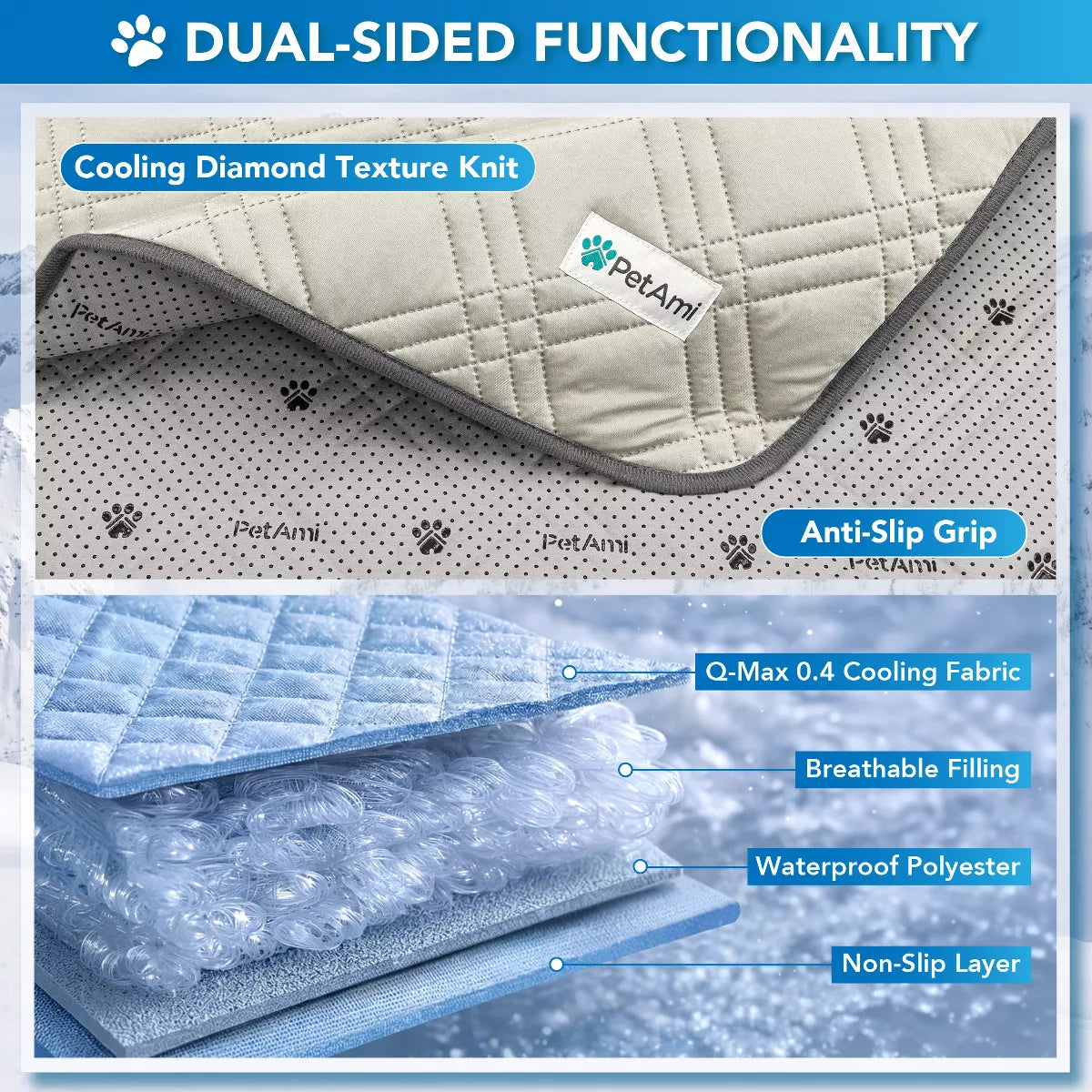 Petami Waterproof Cooling Blanket Mat for Dog Cat Pet, anti Slip Indoor Cool Pad, Q-MAX Sofa Couch Bed Crate Cover