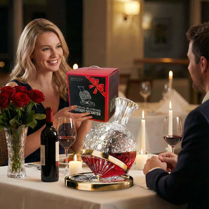 Wine Decanter Set - Spinning Crystal Red Wine Decanter Carafes,  360° Rotory Hand Blown 1.5L Lead-Free Glass Wine Aerator Quick Wake Up，Wine Gift for Wine Lover, Father Day Gift (Silver+Clear)